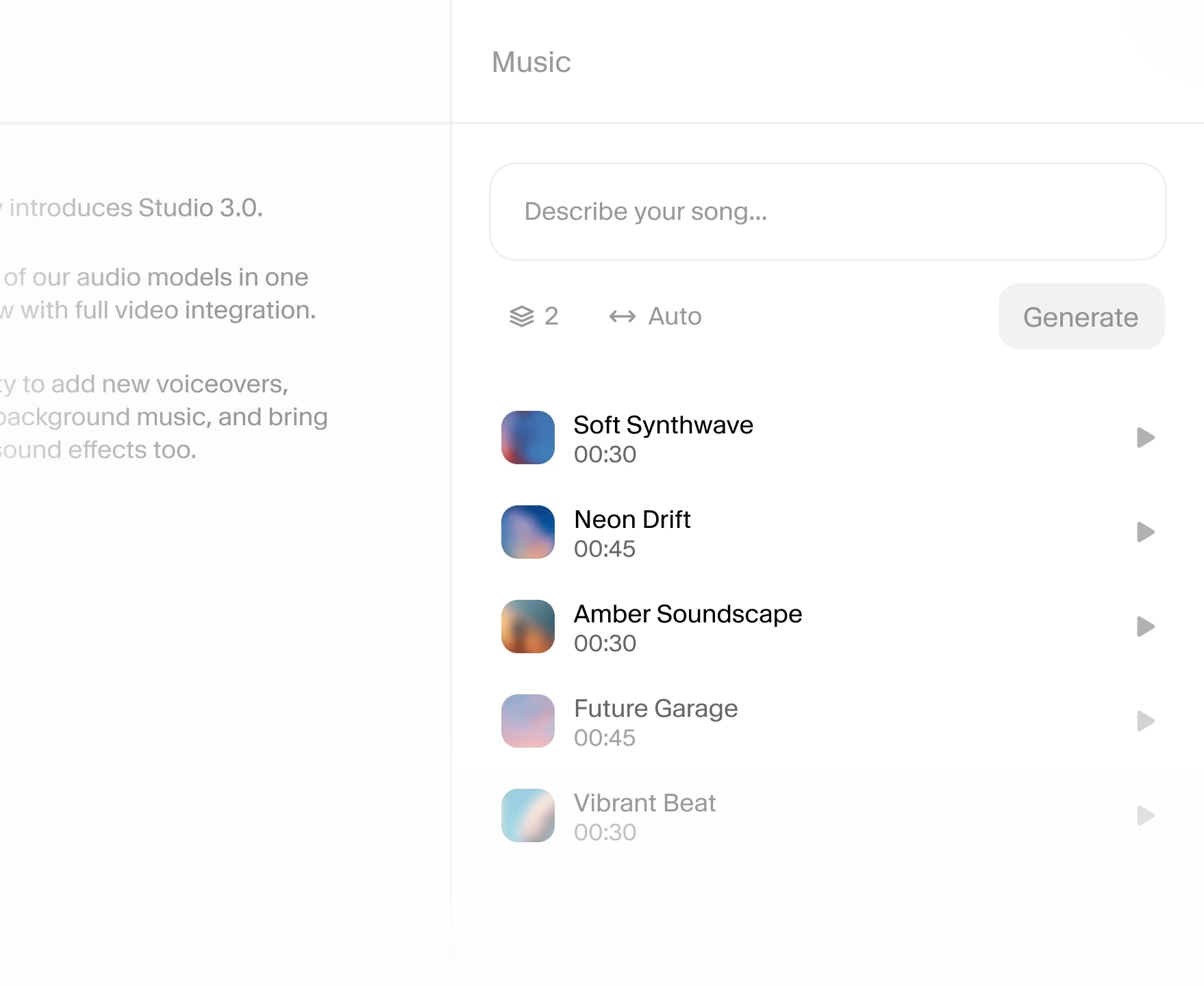 Music UI in Studio