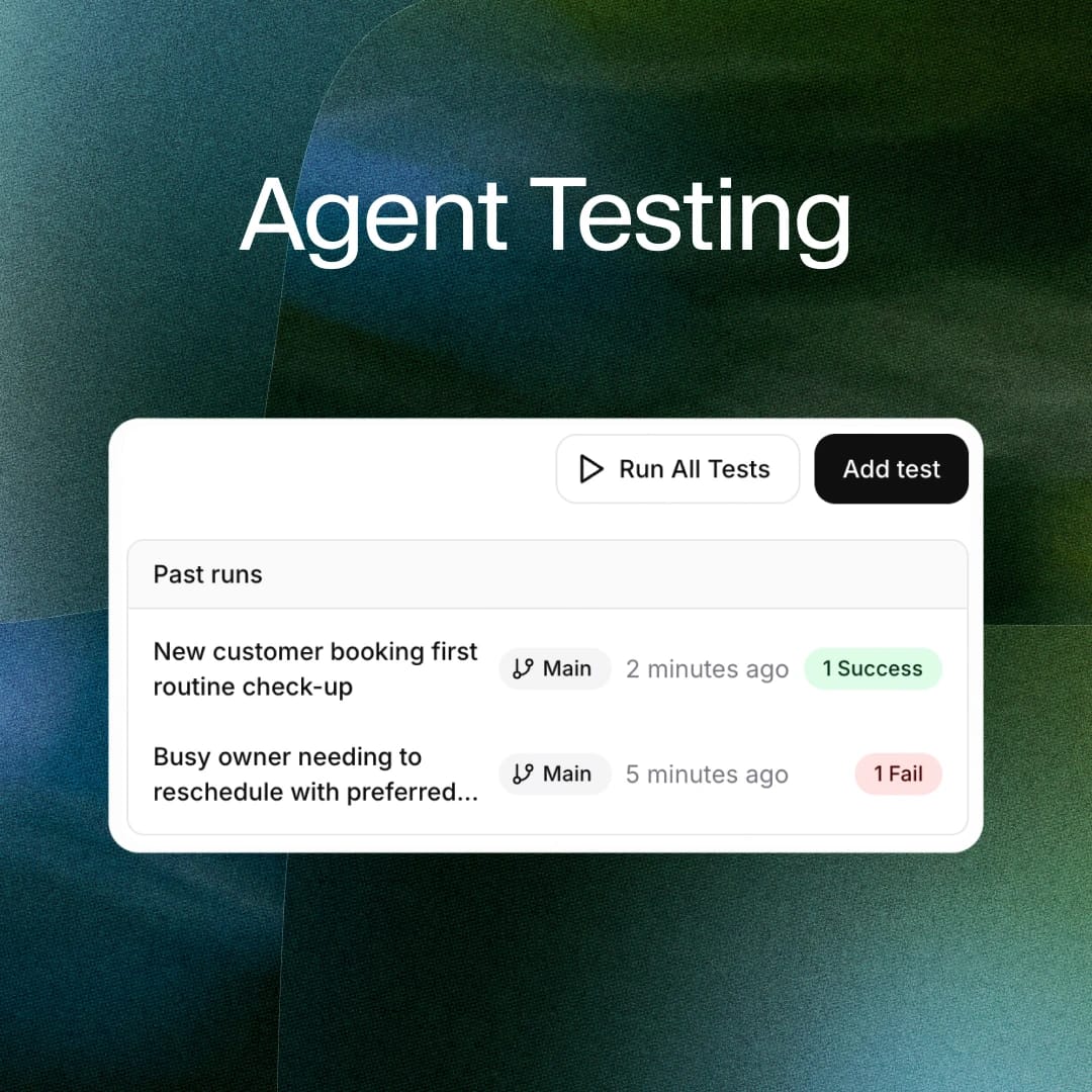 Cover - Agent testing with example of passed and failed tests underneath 