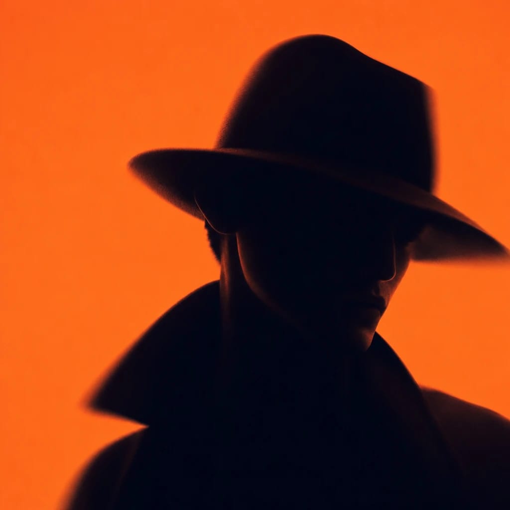 Stylized scene featuring silhouetted elegant figure striking a confident pose, rendered in #F76D3F