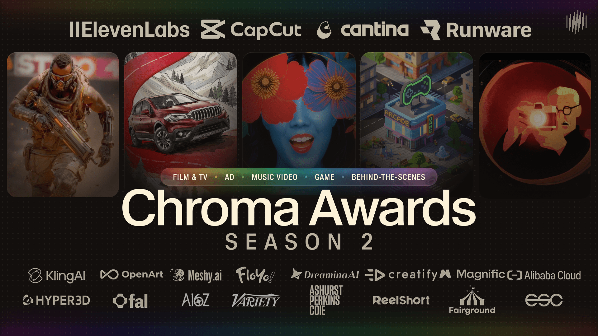 Chroma Awards Season 2 poster featuring AI-generated art and creative industry partners.