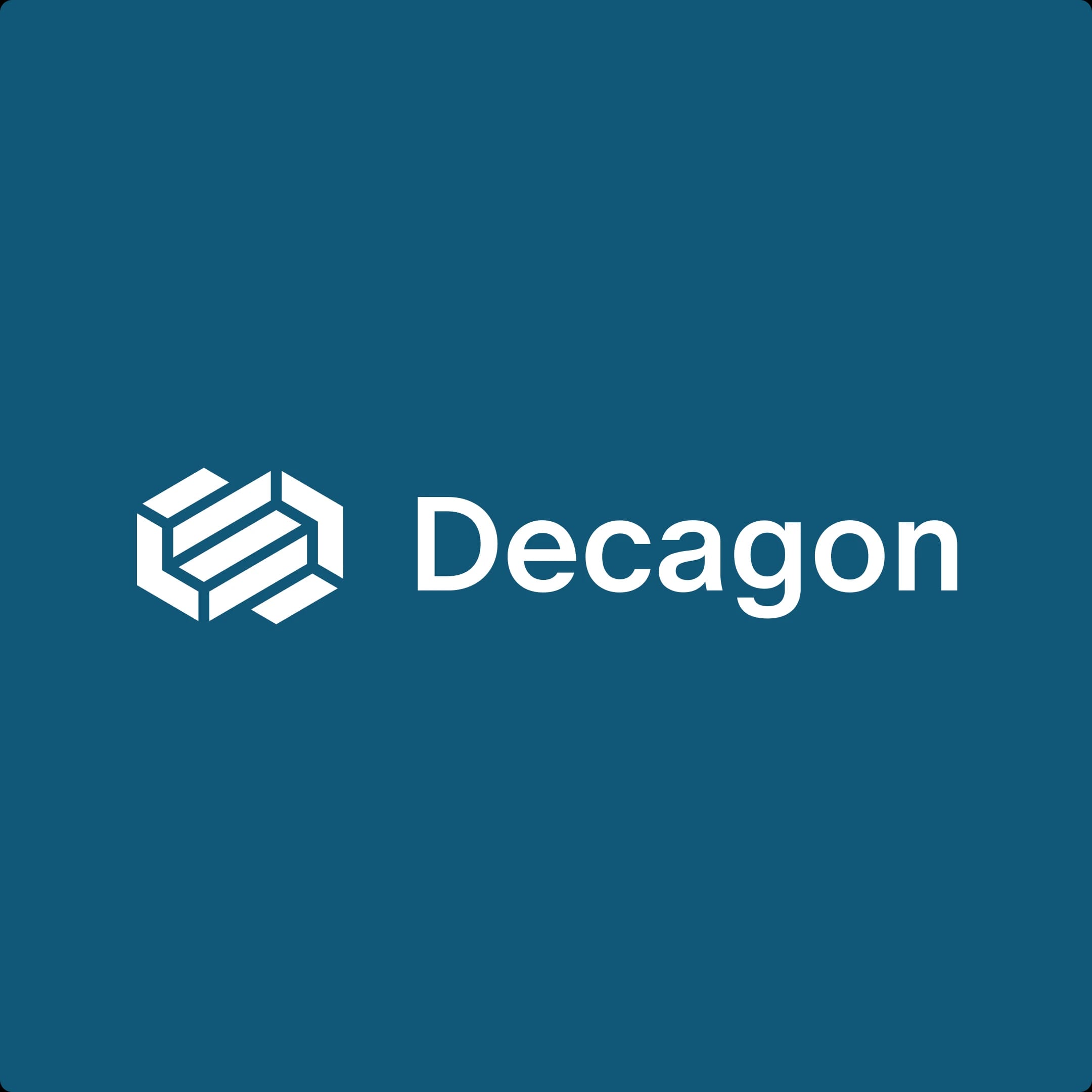 Decagon logo with a geometric icon and the word "Decagon" on a blue background.