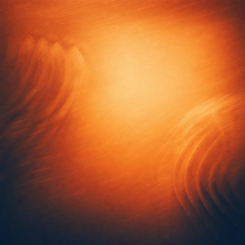 Stylized scene featuring bold, dynamic text bubble over a blurred, abstracted background, rendered in burnt orange #C94A18