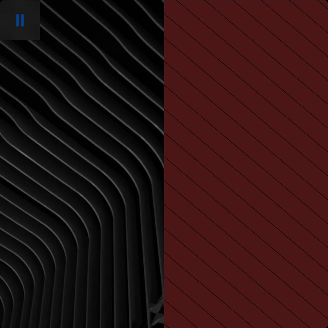 Split screen with black and gray wavy lines on the left and red diagonal lines on the right.