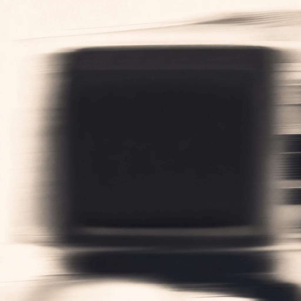 Stylized scene featuring retro tv with infomercial graphics, rendered in off-white, blue