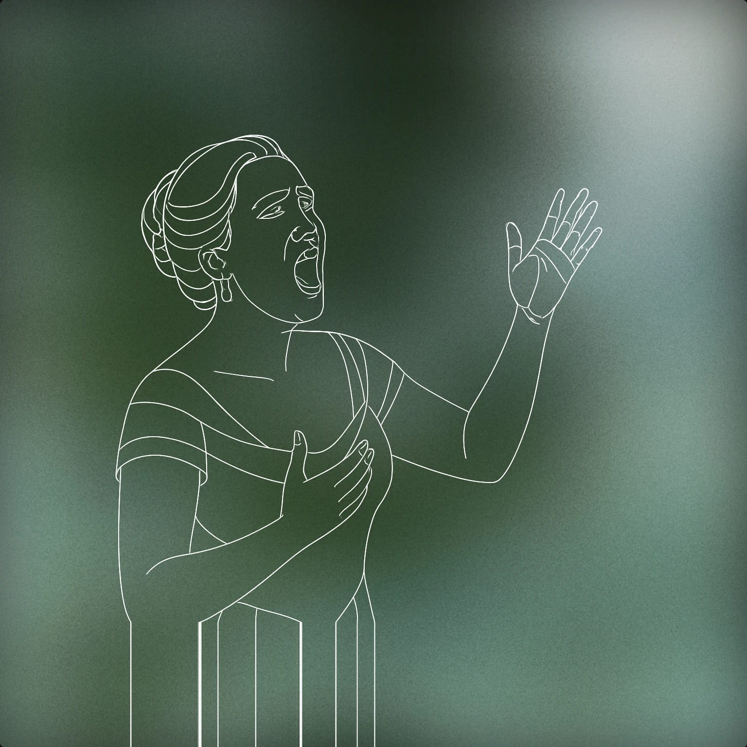 Cover of a stylized opera singer mid-performance, with an open mouth and a hand raised to project voice for Tenor voice library