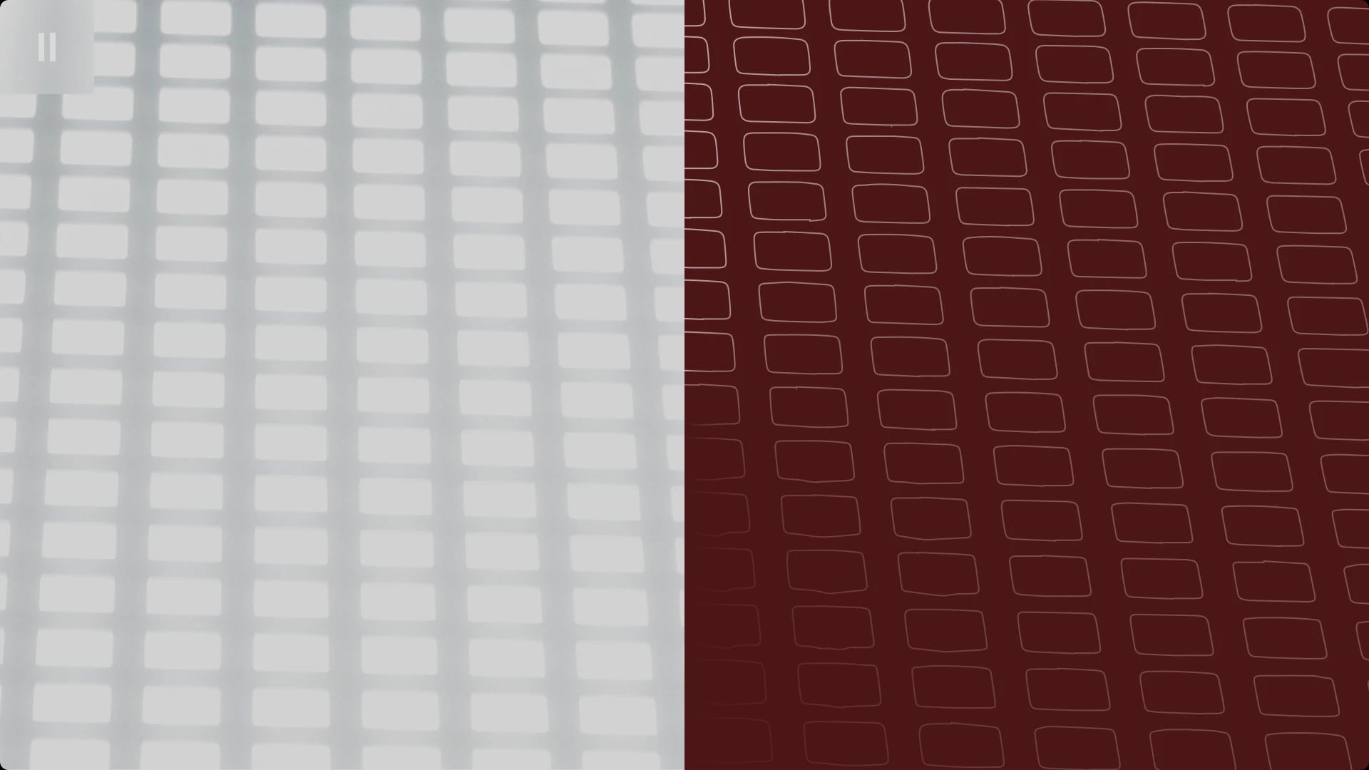 Split screen with a white grid pattern on the left and a dark red grid pattern on the right.