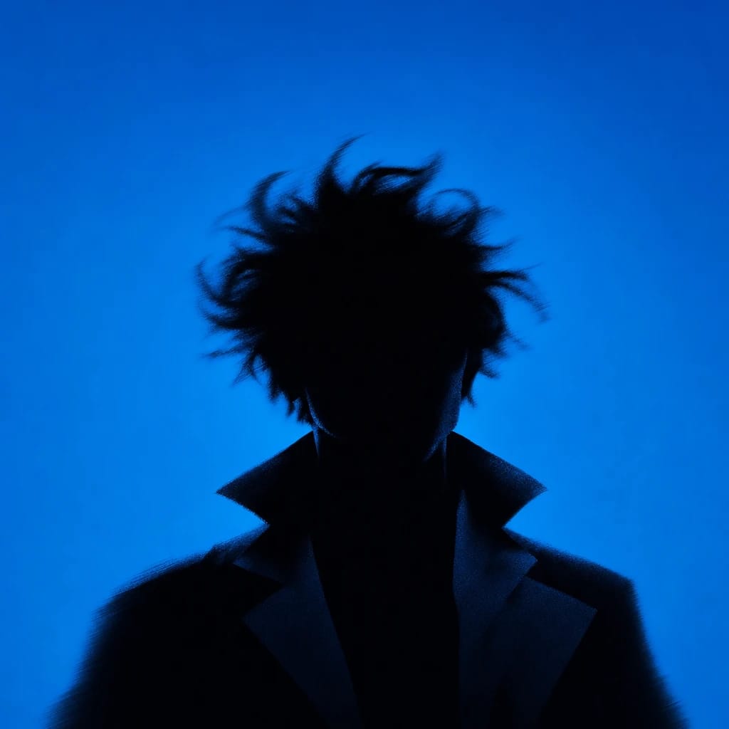 Stylized scene featuring eccentric scientist with wild hair and lab coat, rendered in #004CB6