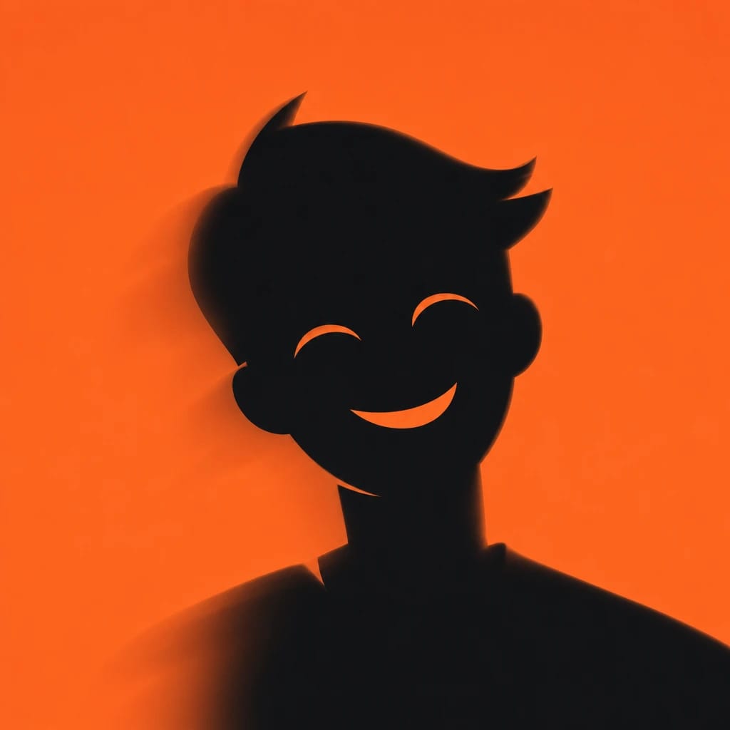 Stylized scene featuring smiling cartoon face, rendered in #F76D3F