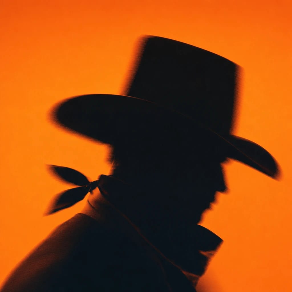 Stylized scene featuring cowboy hat and bandana, rendered in #F76D3F