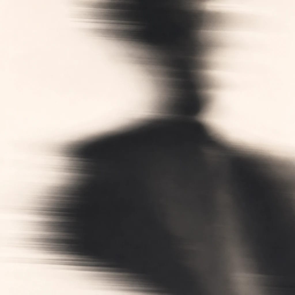 Stylized scene featuring a confident person in business attire, slightly out of focus, rendered in off-white, deep green
