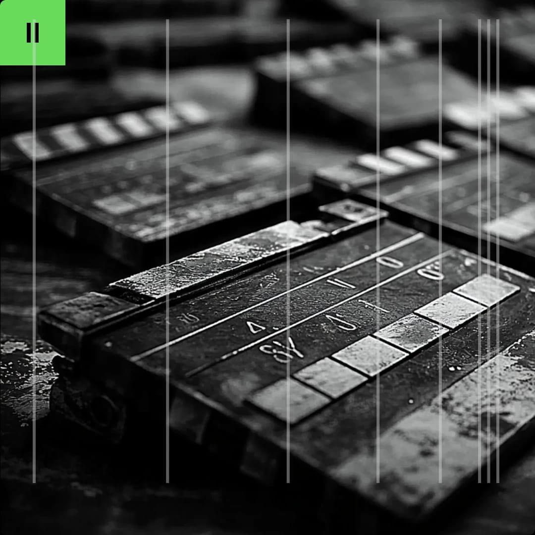 Close-up of a wet, black-and-white film slate with visible numbers and markings.