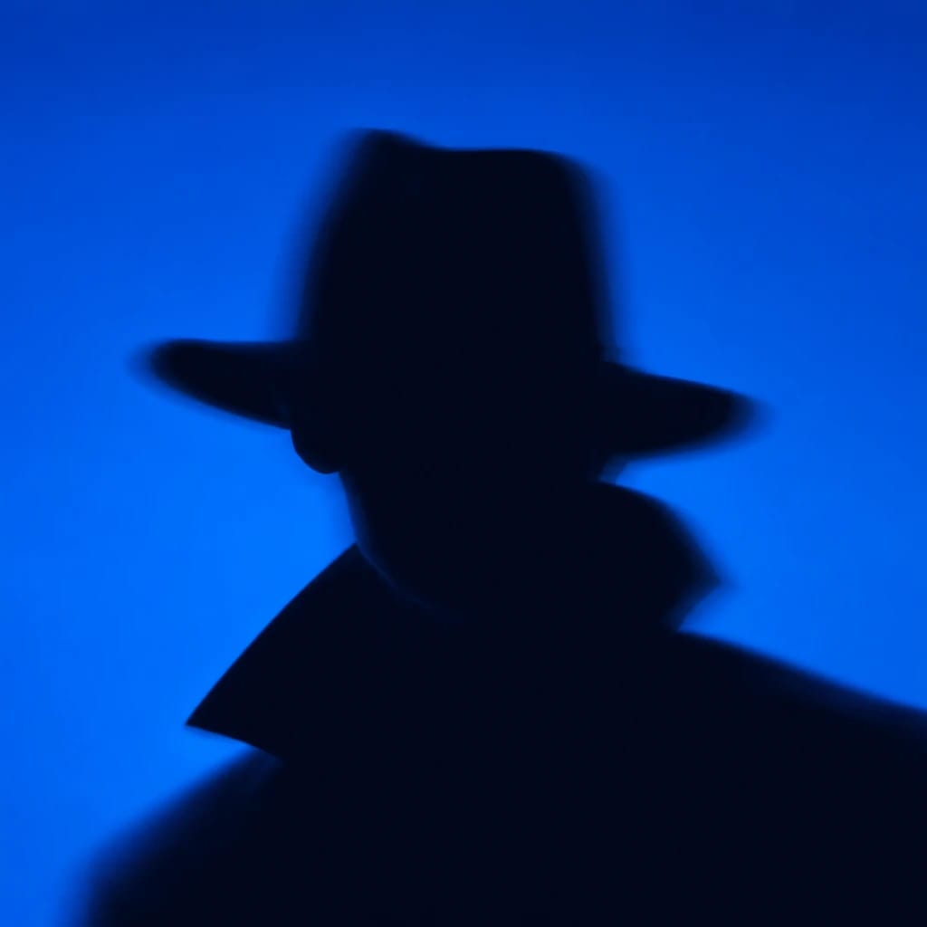 Stylized scene featuring a silhouetted figure, rendered in #004CB6