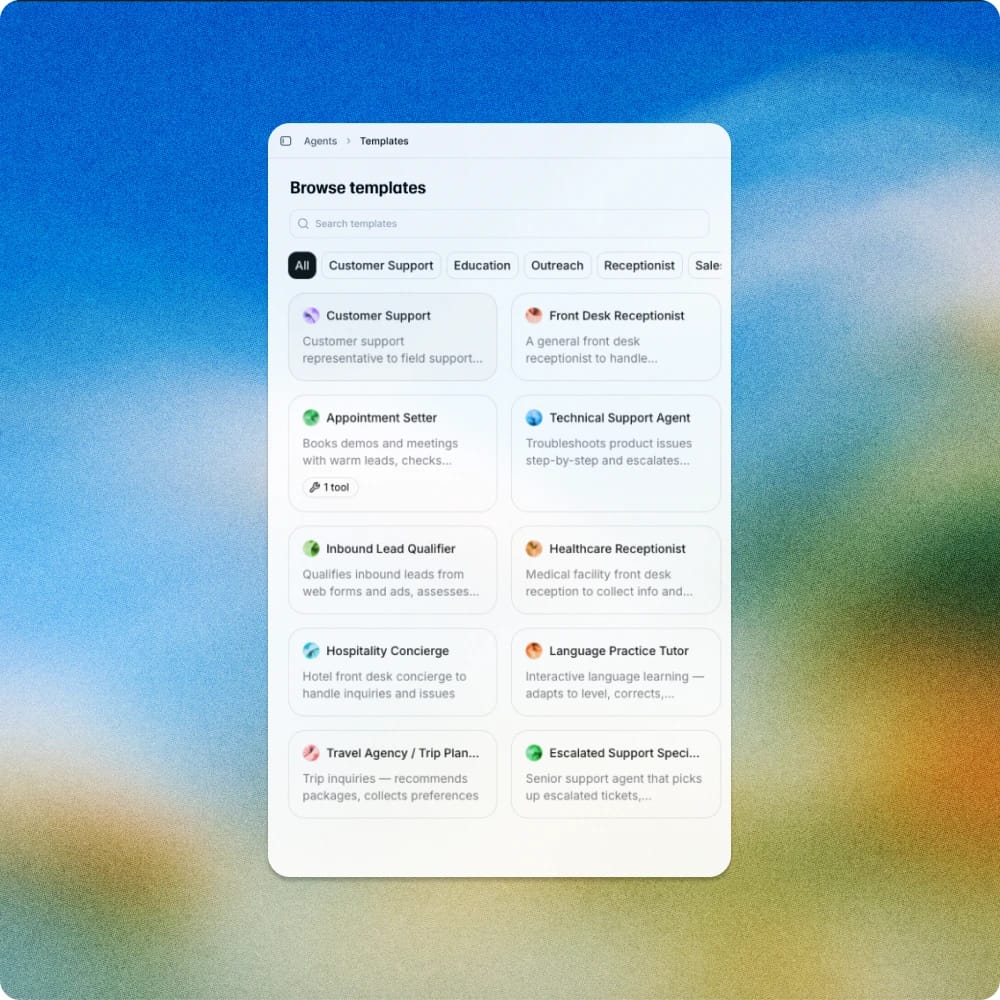 Agent template cards for easy deployment