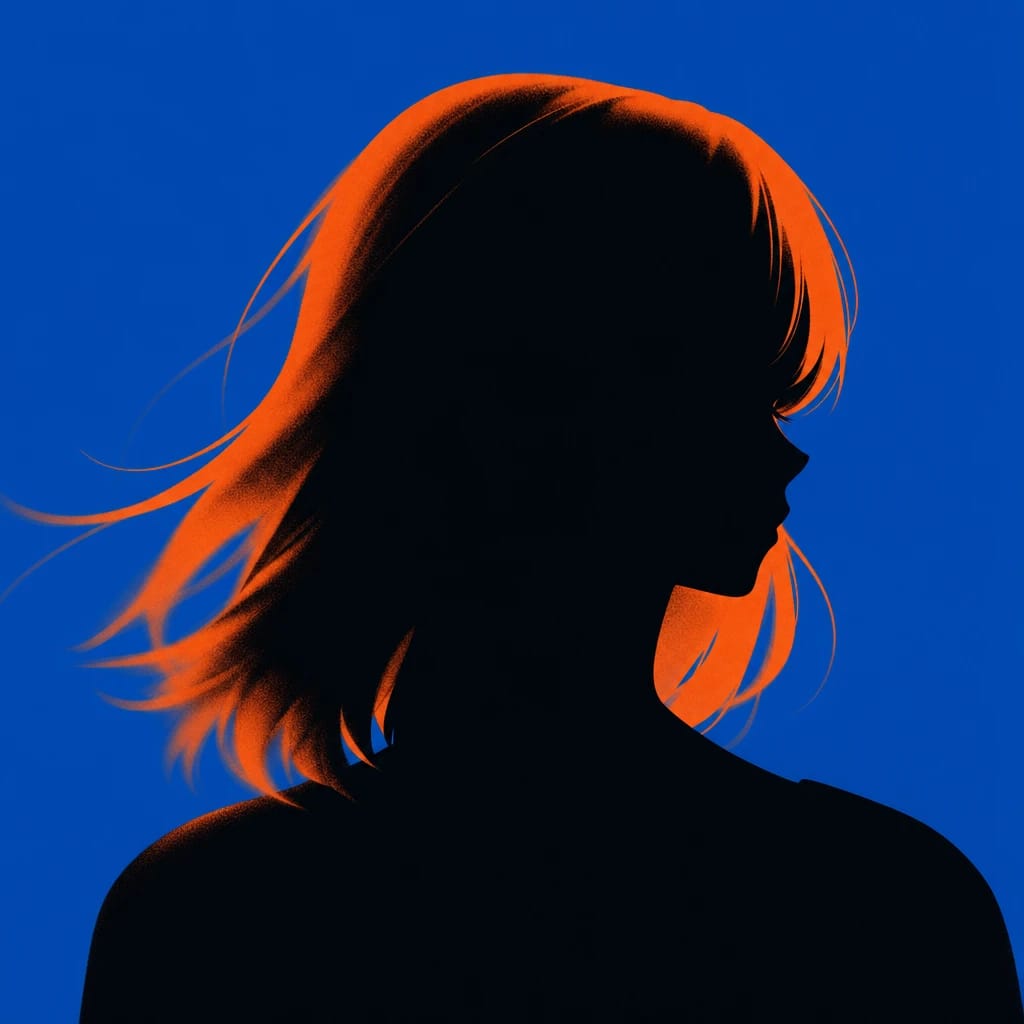 Stylized scene featuring stylized anime girl with vivid hair, rendered in #004CB6
