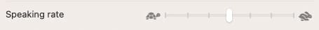 Speaking rate slider set slightly below the midpoint between slow and fast.