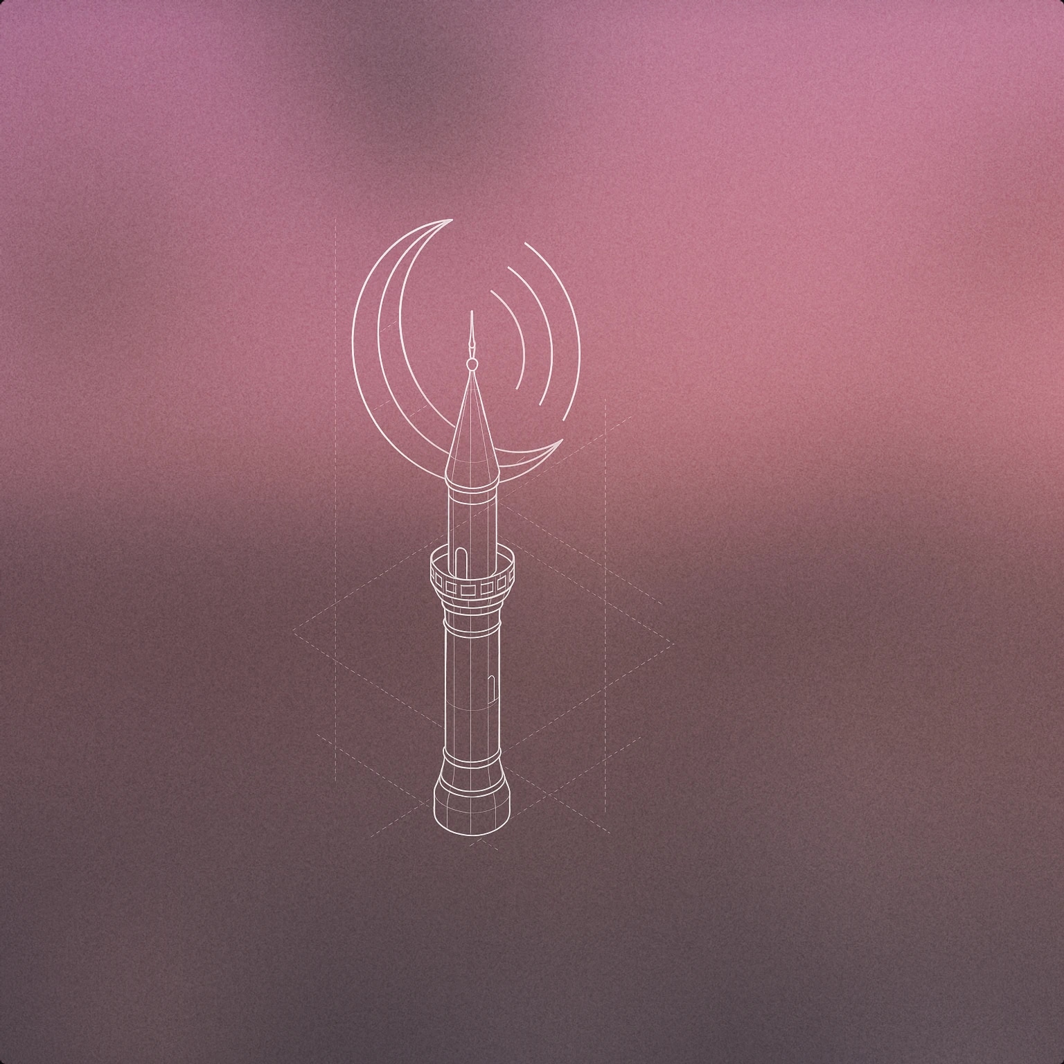 Cover of crescent moon-shaped minaret with a stylized soundwave emanating from its top for Islamic sound effects