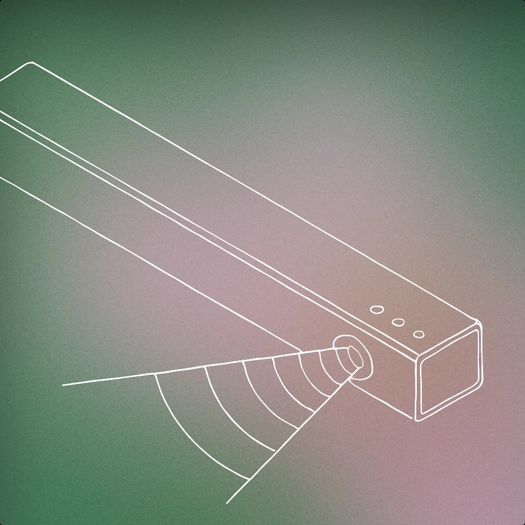 Cover of Minimal soundbar emitting a single, focused soundwave beam from its side for Beam sound effects