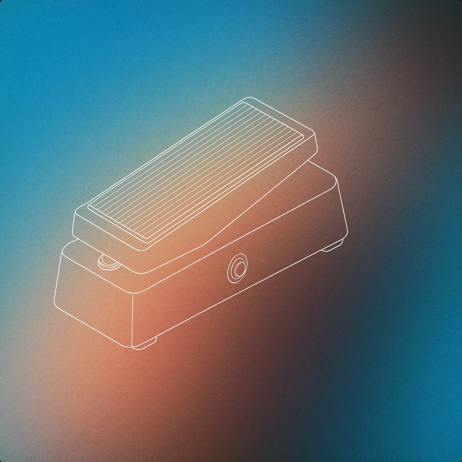 Cover of a classic guitar wah pedal with a foot treadle slightly pressed down for Wah wah sound effects