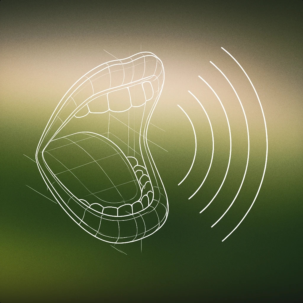 Cover of an open mouth with stylized sound lines radiating outward for Wow sound effects