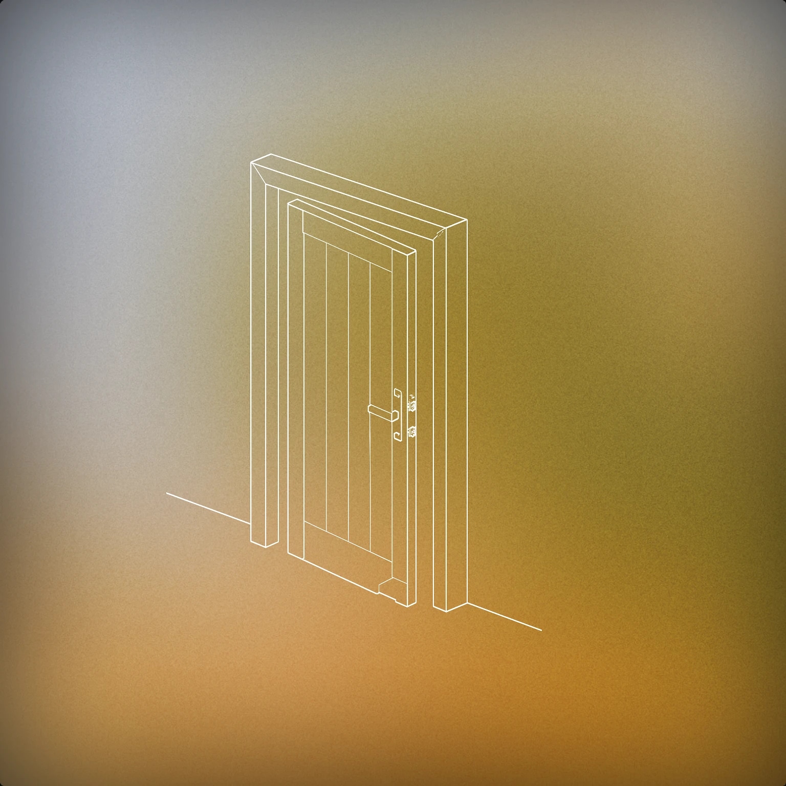 Cover of a heavy, closed wooden door slightly ajar with a visible dent at the bottom for Thud sound effects