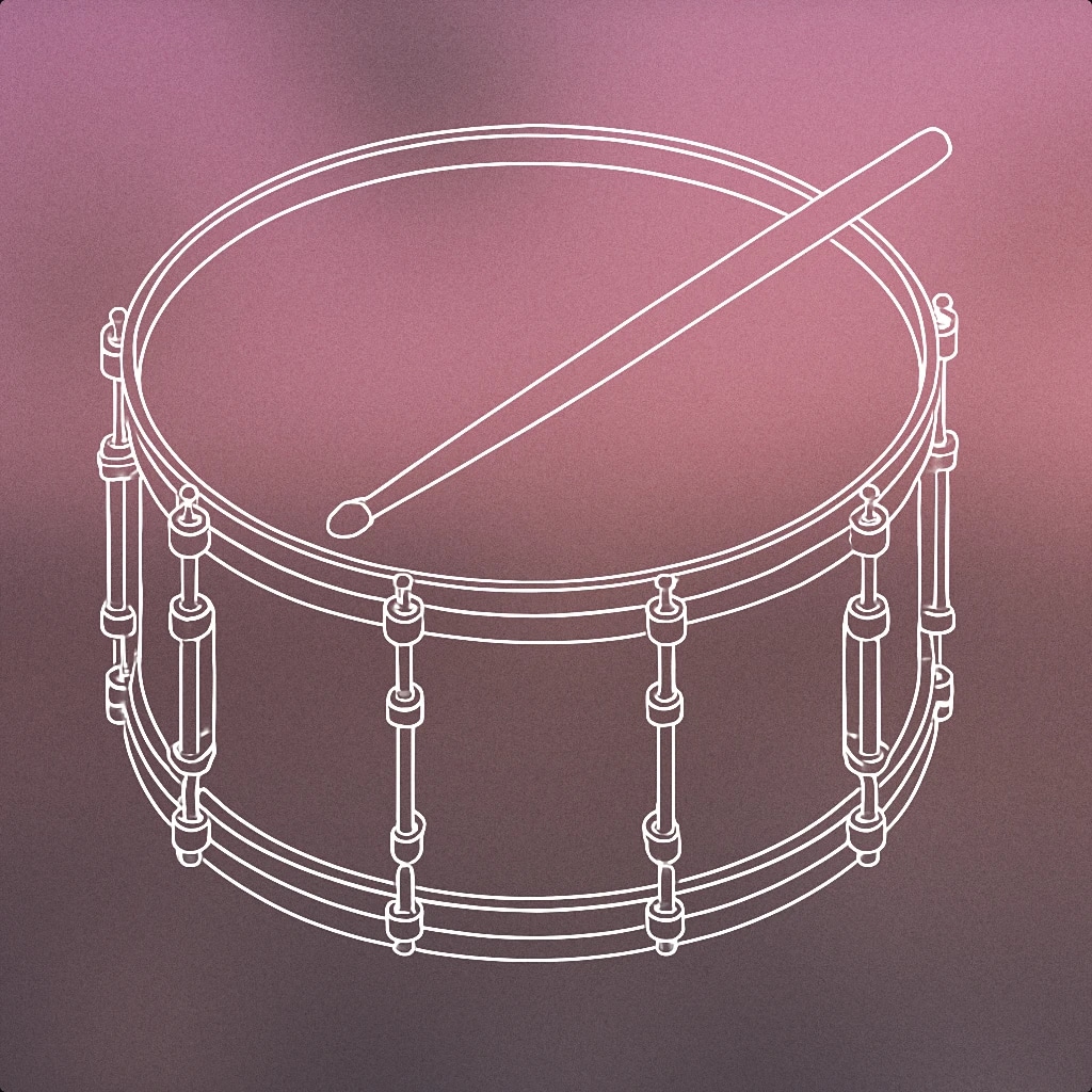 Cover of snare drum with a single drumstick resting diagonally across its surface for Drum sound effects