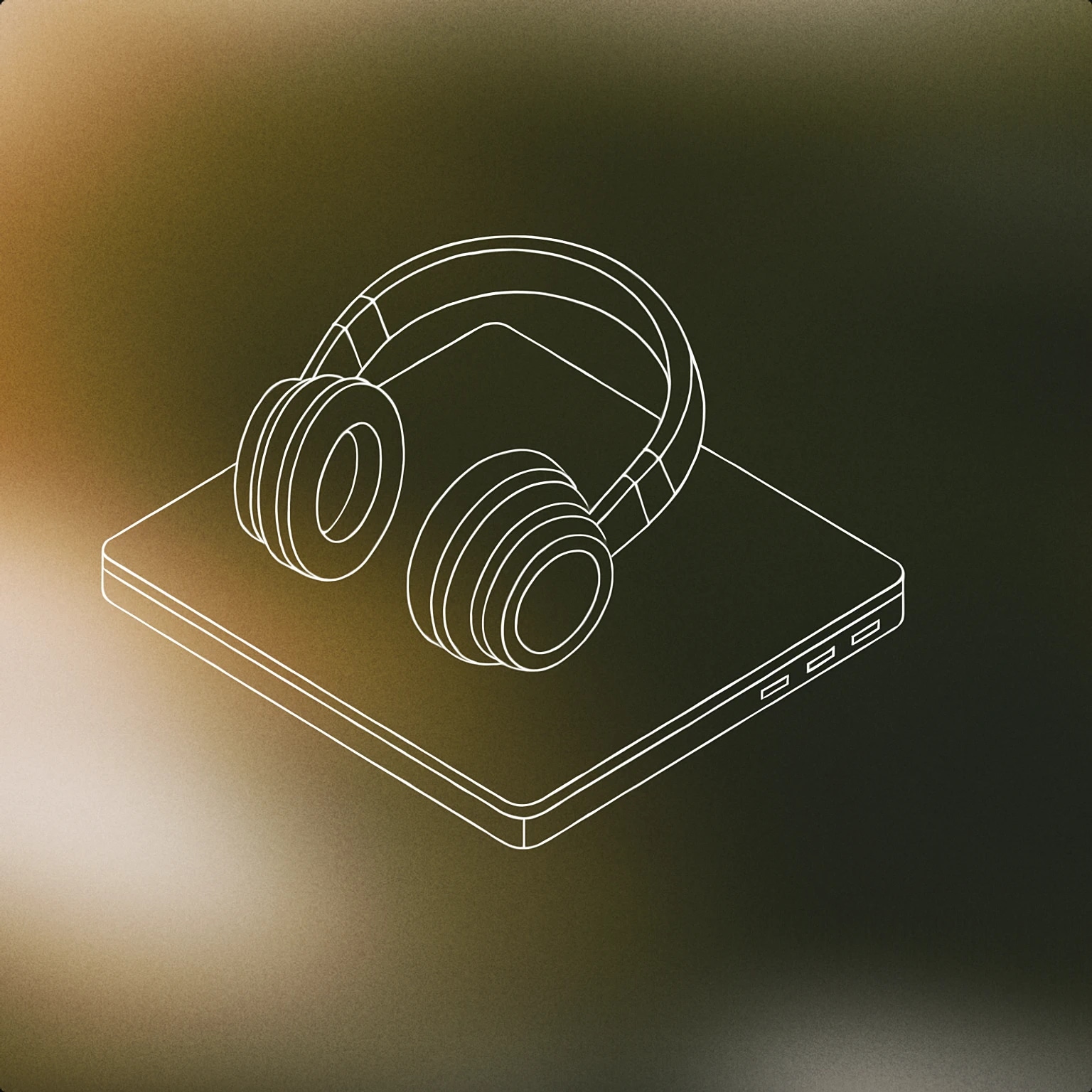 Cover of a closed laptop with a pair of simple, over-ear headphones resting on top for Laptop sound effects