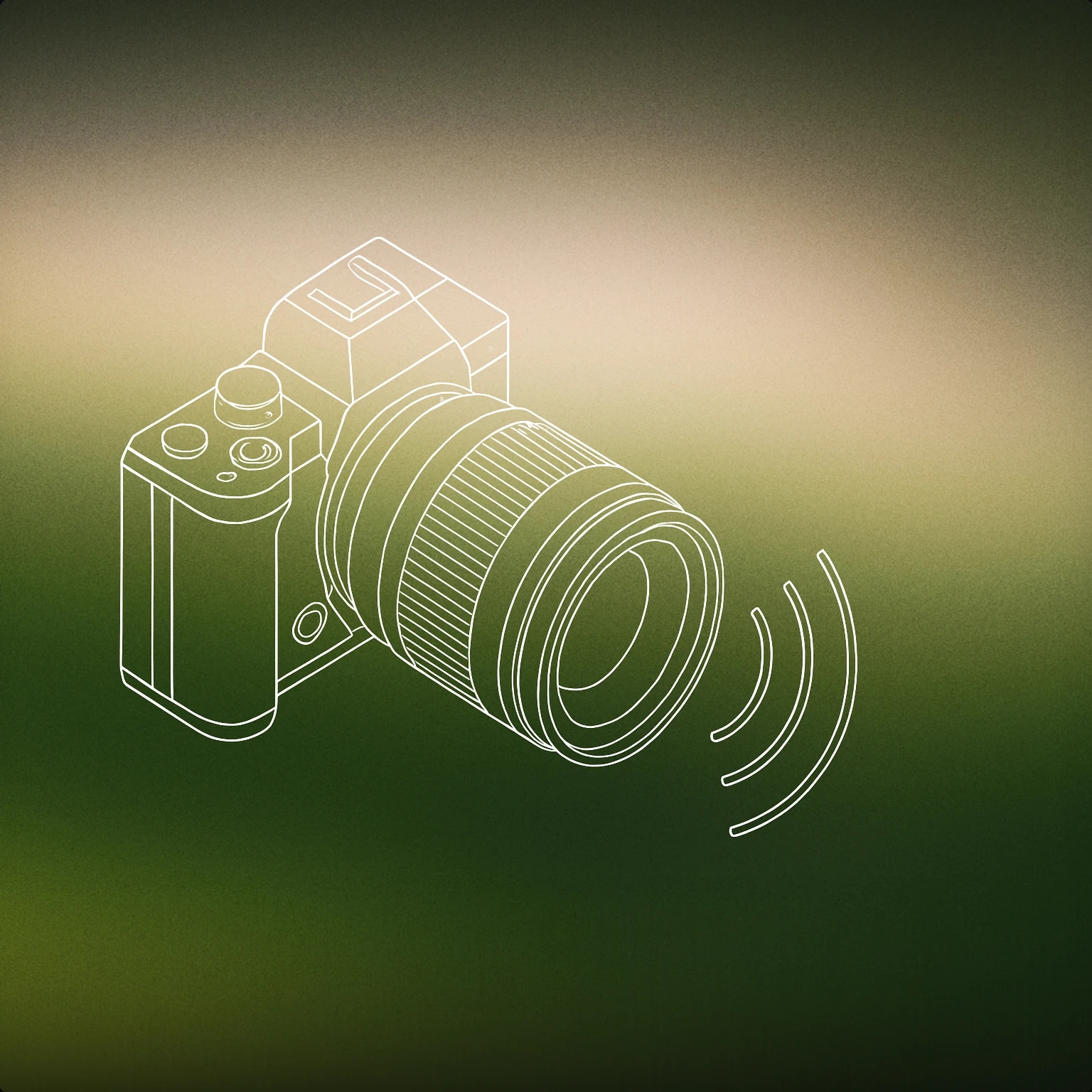 Cover of camera with a prominent, oversized lens and a single soundwave coming out of the lens for Paparazzi sound effects