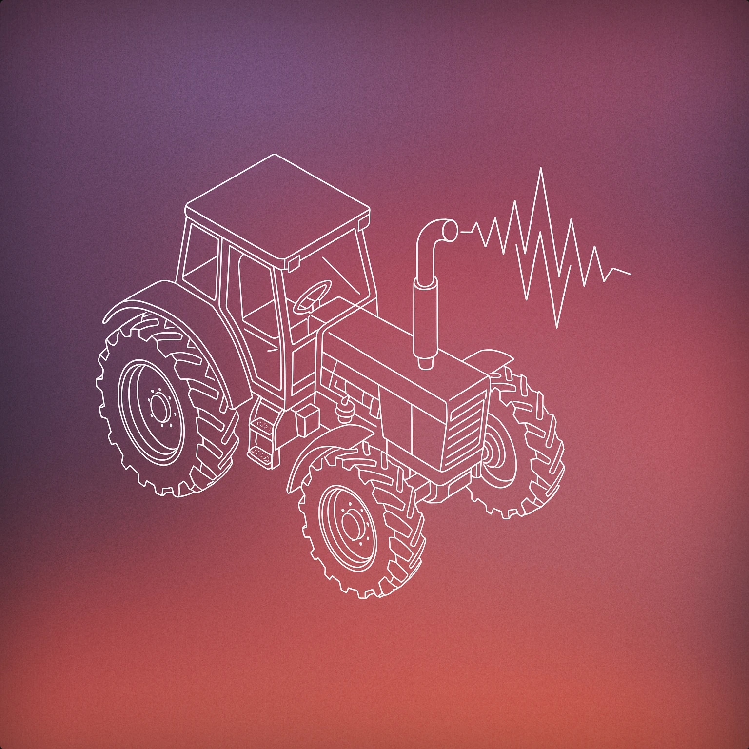 Cover of tractor with a large, stylized exhaust pipe emitting a visible soundwave pattern for Farm Vehicle sound effects