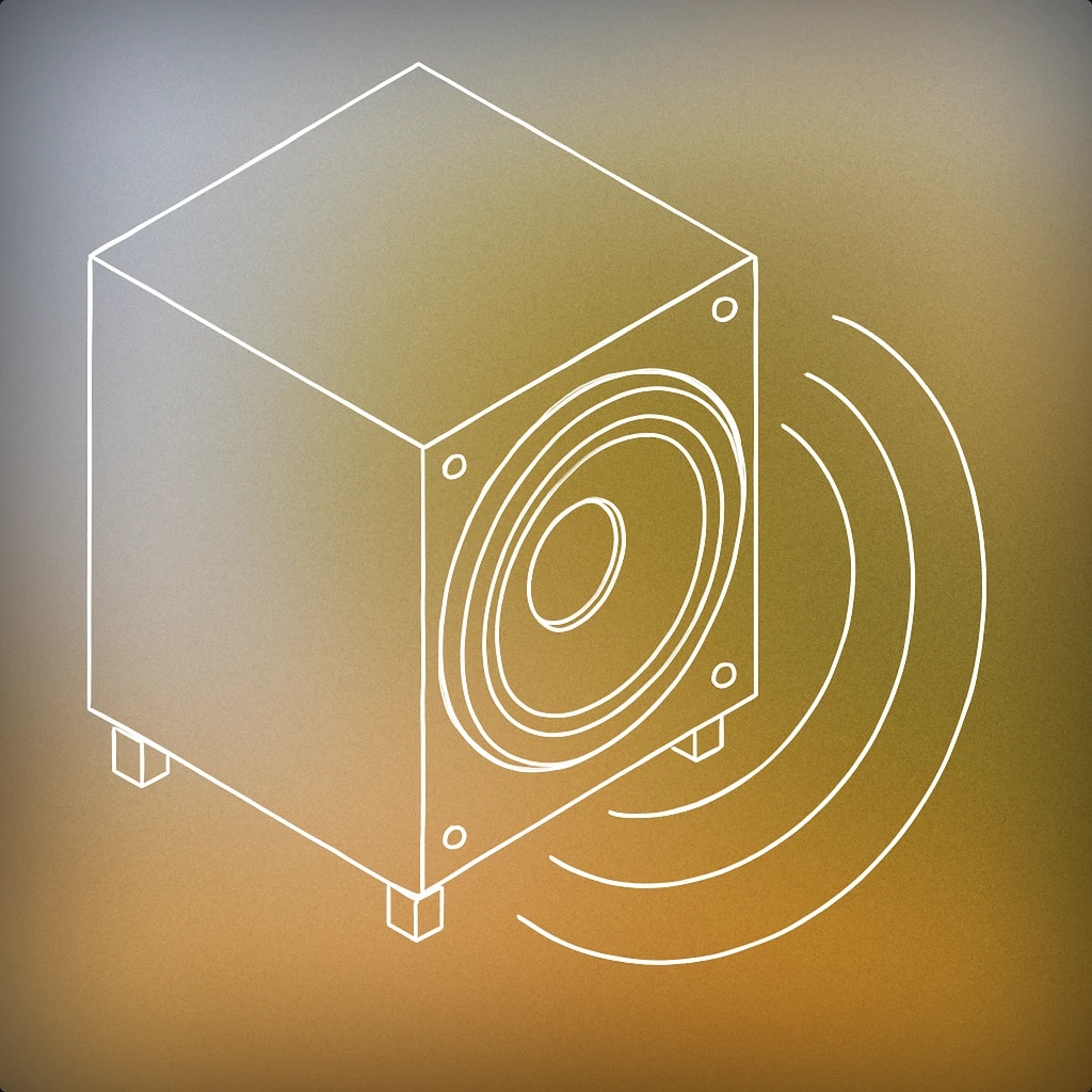 Cover of A stylized, minimalistic subwoofer with a single, exaggerated vibration ripple emanating from its front face for Beat Drop sound effects