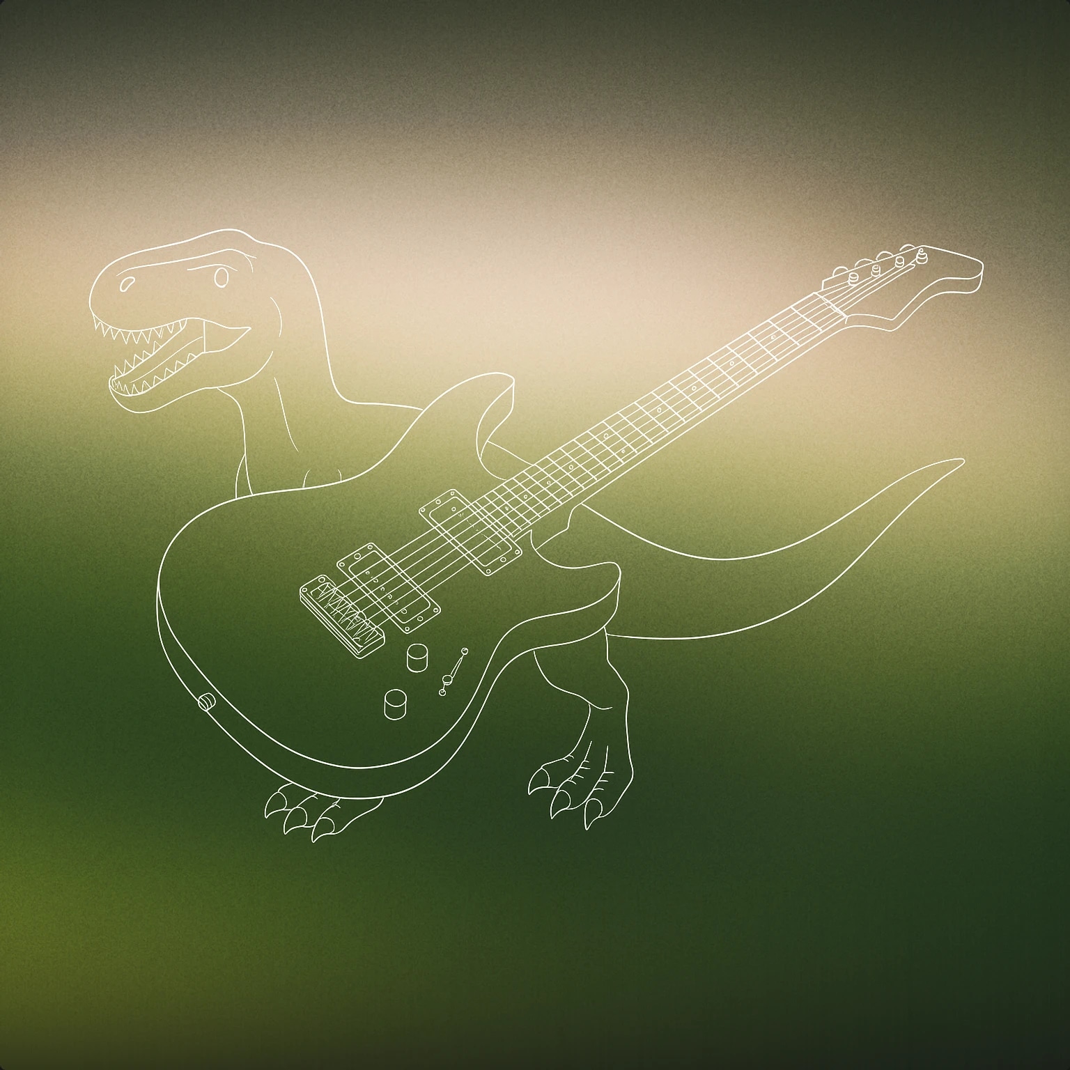 Cover of a massive dinosaur-shaped electric guitar for Godzilla sound effects