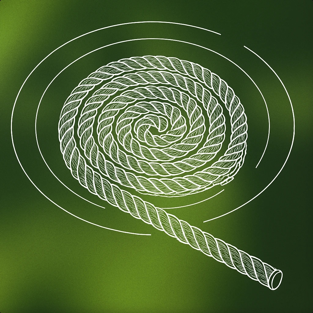Cover of A tightly coiled rope forming a perfect spiral with a subtle vibration ripple emanating from its center for Rope sound effects