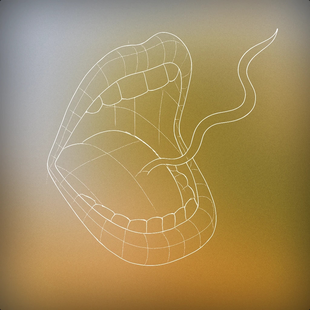 Cover of a stylized open mouth with a single, simple wavy line emerging from it for Burp sound effects