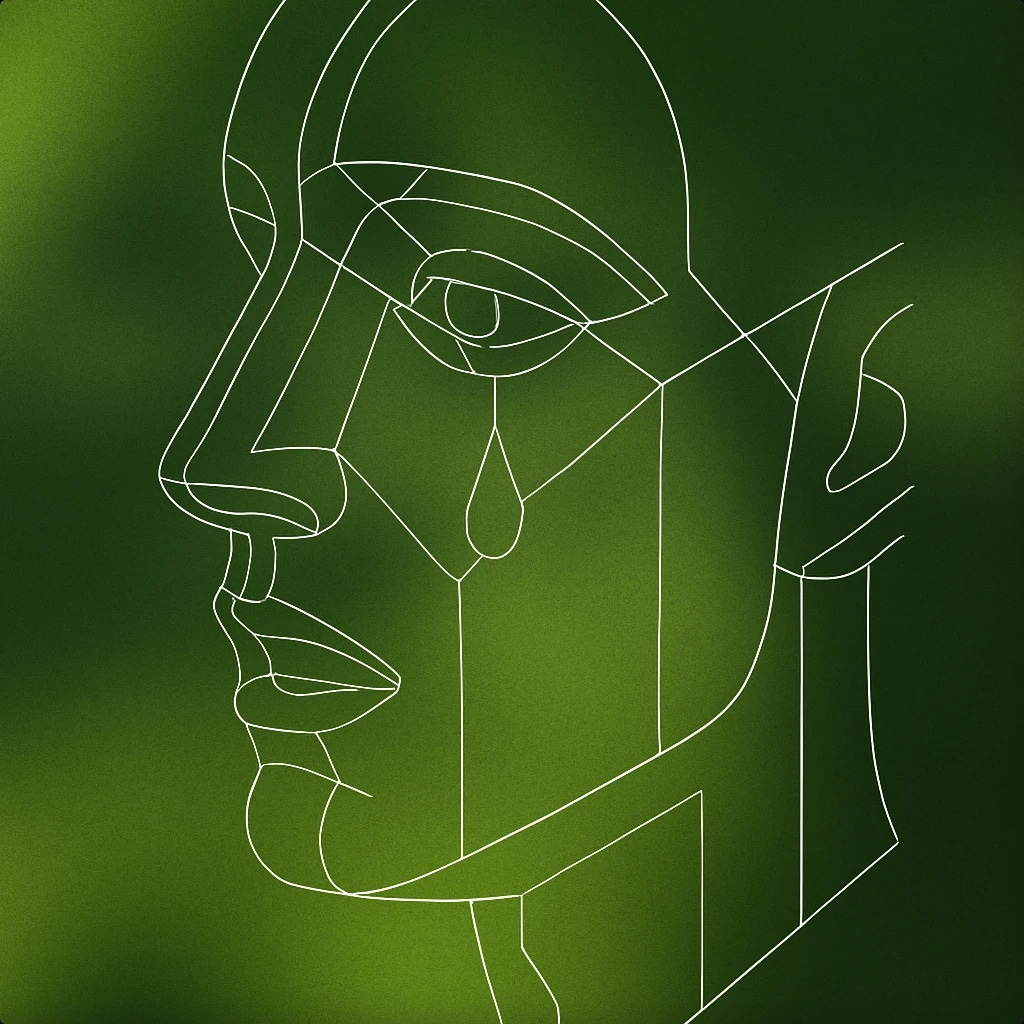 Cover of a single teardrop falling from a stylized human face with a slightly open mouth for Woman Crying sound effects