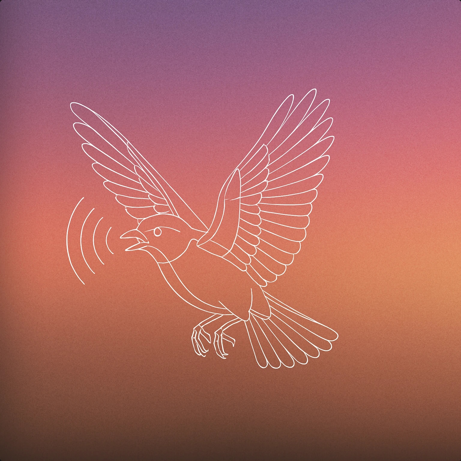 Cover of A stylized bird with wings spread mid-flight, emitting a single distinct soundwave arc from its beak for Bird Flying sound effects