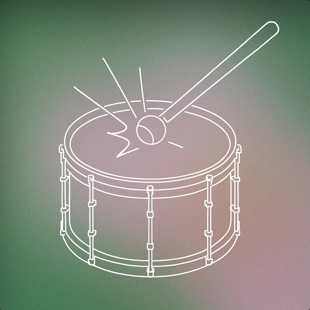 Cover of A stylized, minimal drum with a single mallet striking its surface, with a simple shockwave emanating from the point of impact for Boom sound effects