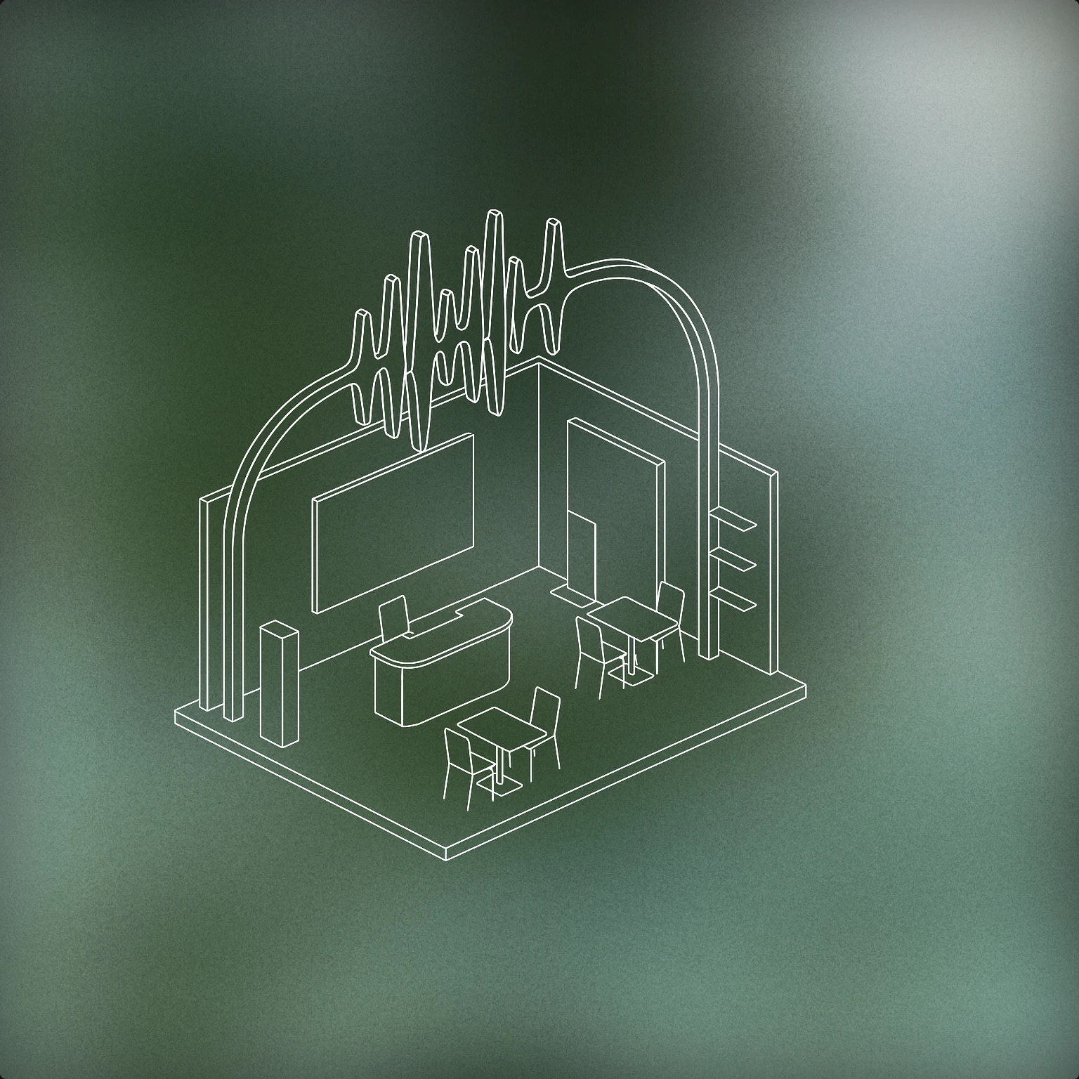 Cover of A stylized exhibition booth with a prominent abstract soundwave arch overhead for Expo sound effects