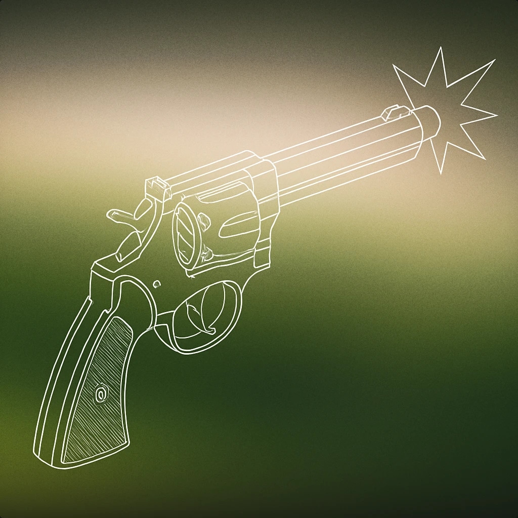 Cover of a stylized revolver with a visible muzzle flash at the barrel tip for Gun Fire sound effects
