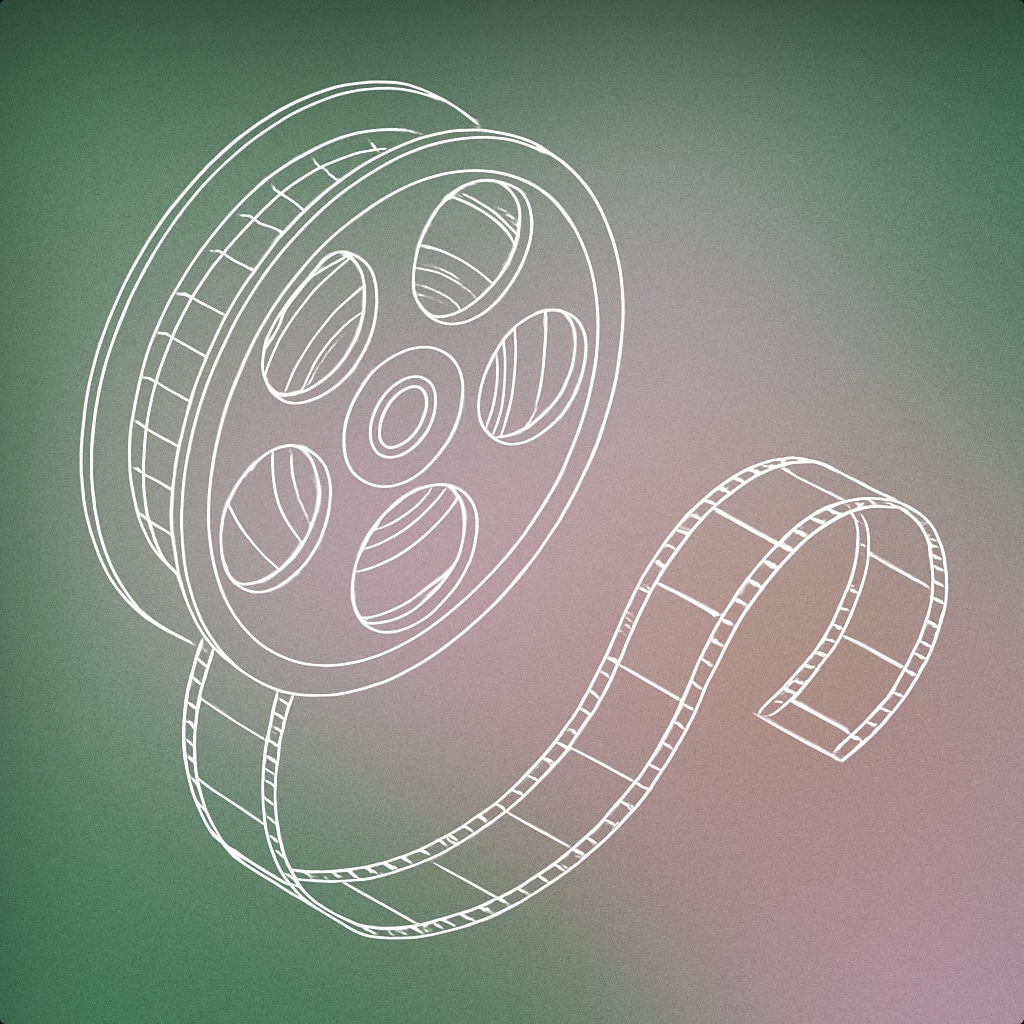 Cover of classic film reel with a strip of film unwinding in a gentle curve for Film sound effects