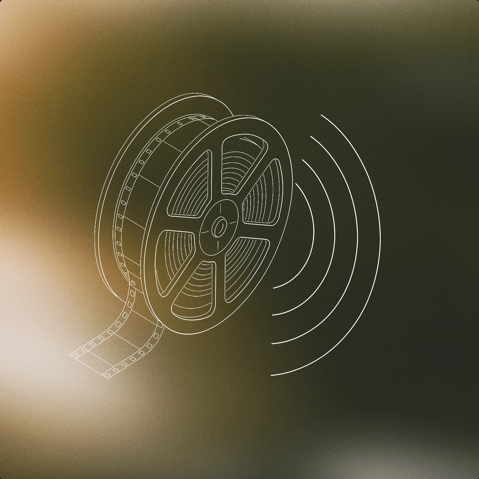 Cover of giant film reel with stylized soundwaves emanating from its center for Cinematic Trailer sound effects