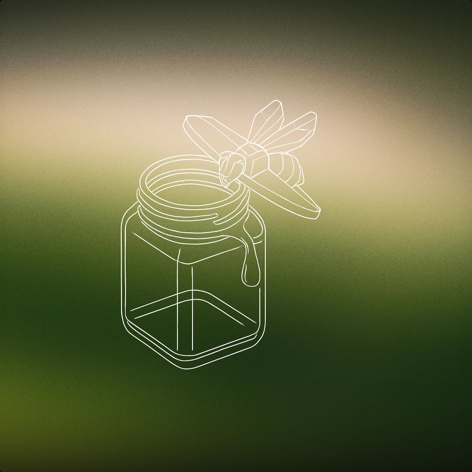 Cover of Jar with a bee-shaped lid partially open, with one droplet forming at the lip for Honey sound effects