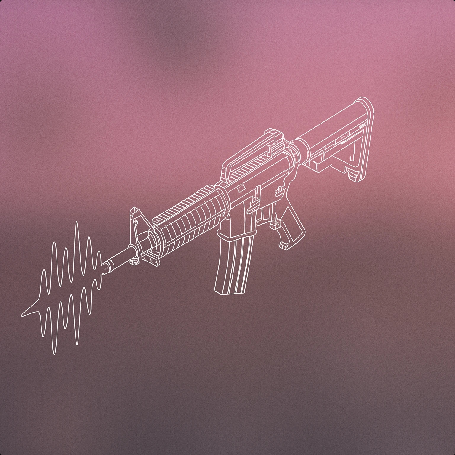 Cover of a stylized assault rifle with a visible muzzle flash shaped like a soundwave for Machine Gun sound effects