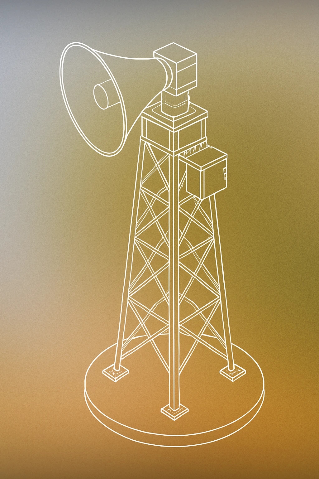 Cover of A stylized, simplified air raid siren tower with a large horn and a circular base for Nuke Siren sound effects
