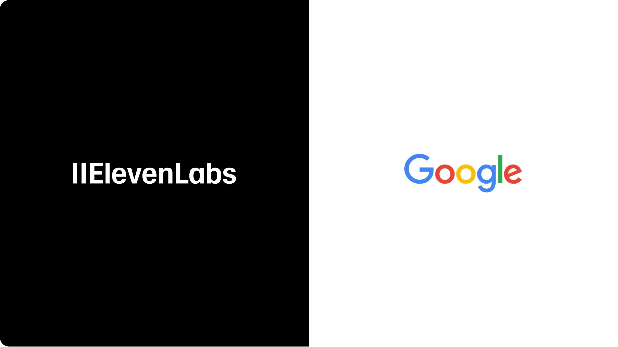 IIEevenLabs logo on a black background next to the Google logo on a white background.