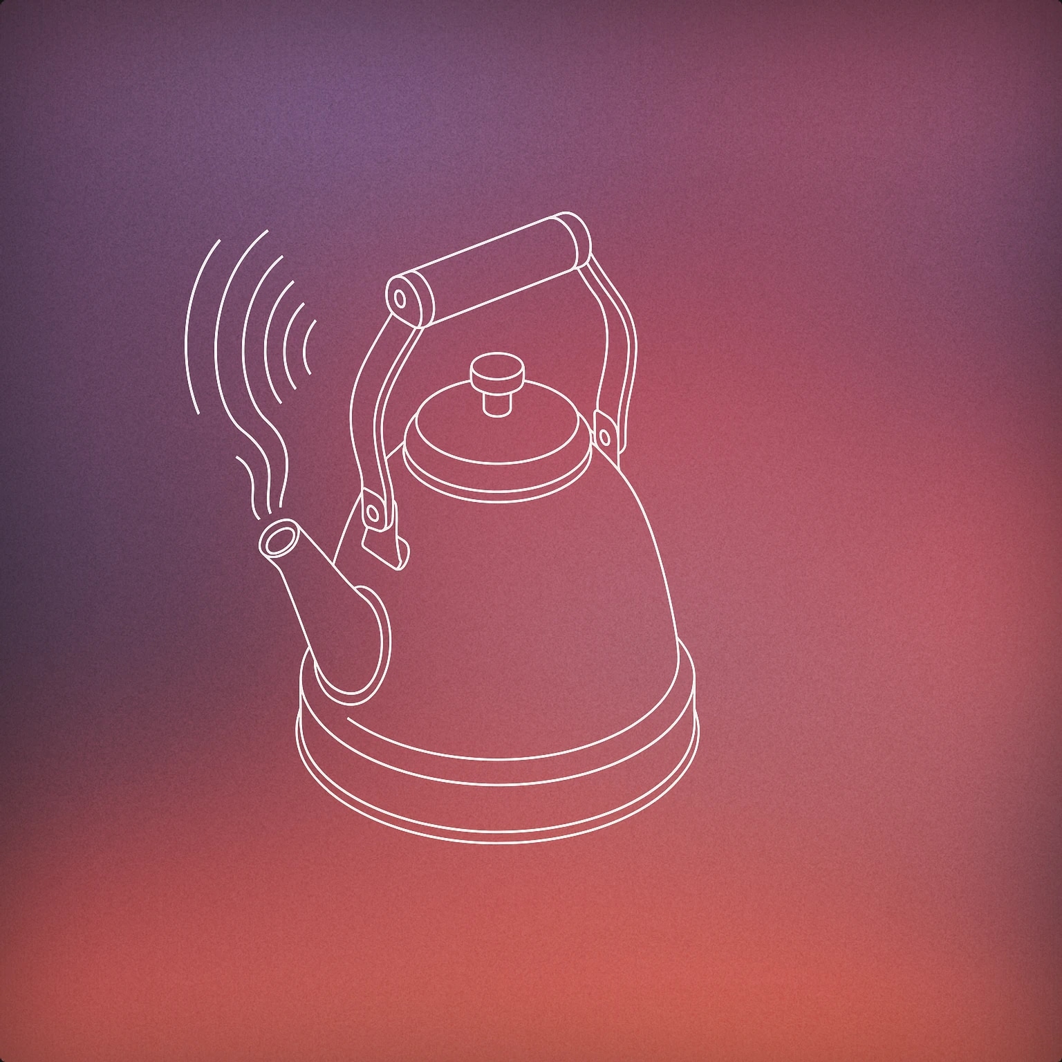 Cover of a steaming kettle with visible sound waves rising from its spout for Kitchen sound effects
