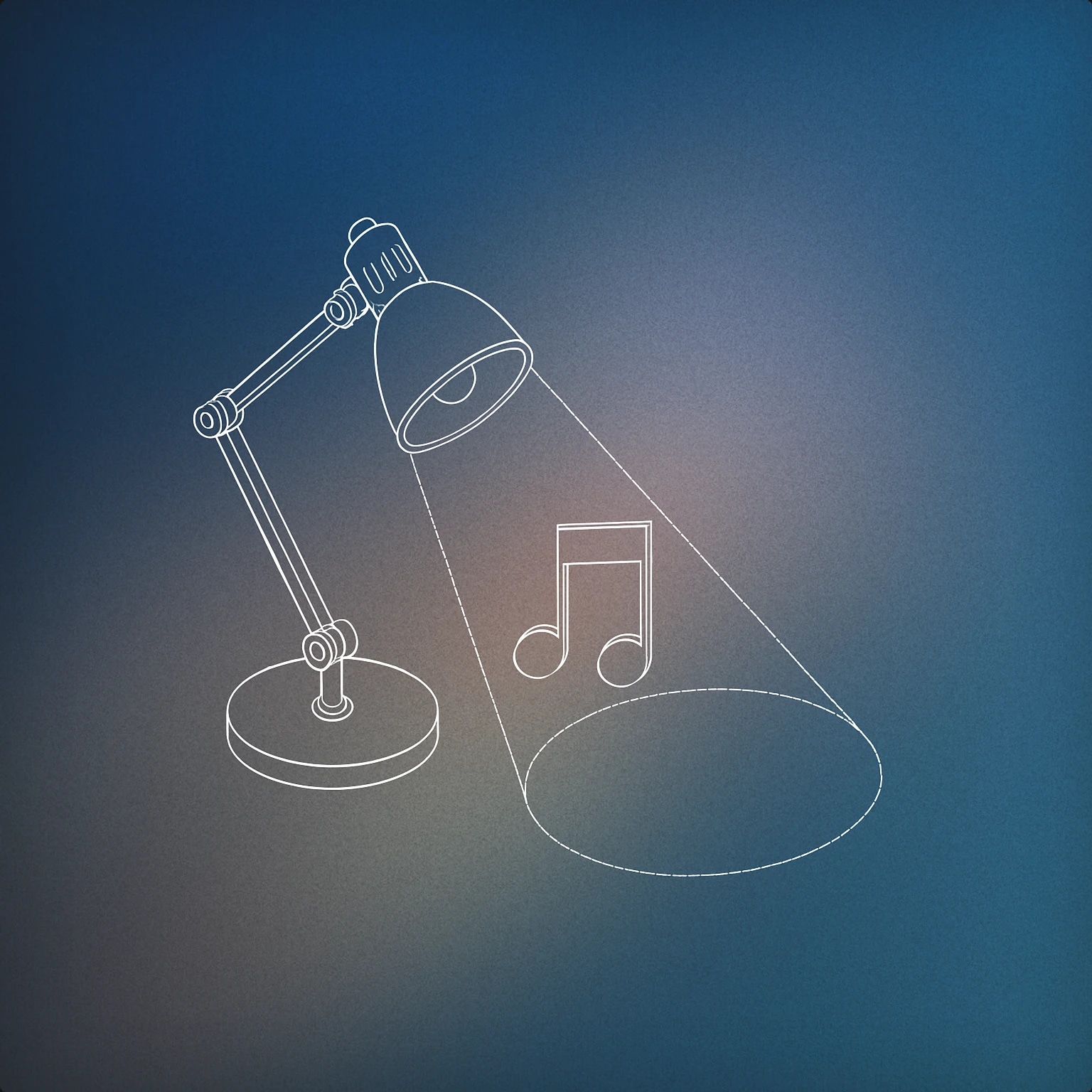 Cover of a minimal desk lamp emitting a visible beam of light towards a floating musical note for Light sound effects