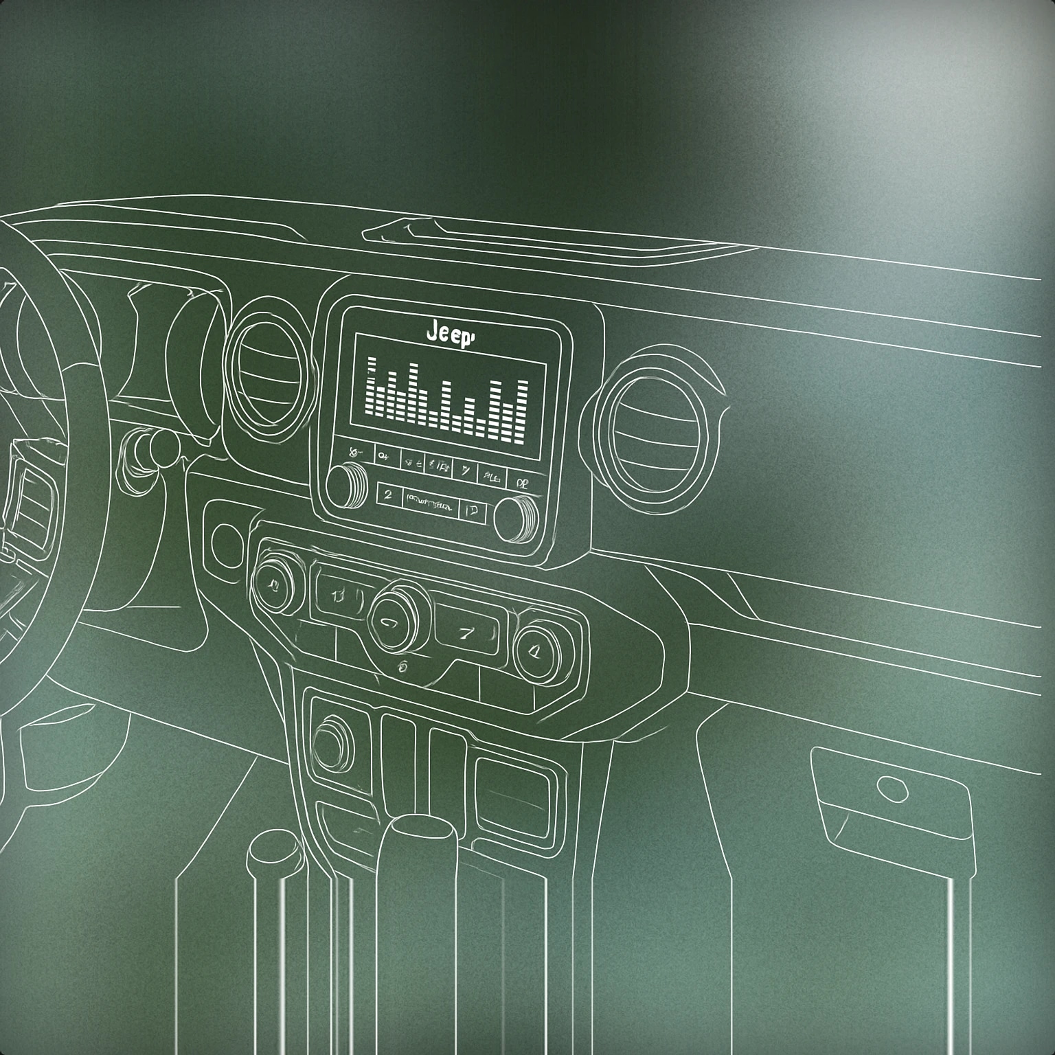Cover of jeep dashboard with a prominent built-in audio equalizer display for Jeep sound effects