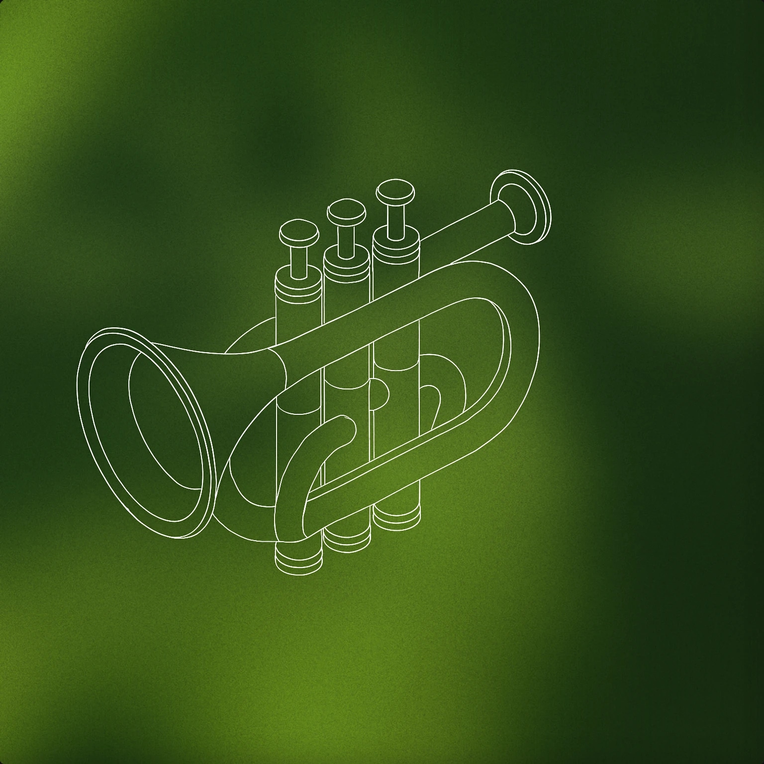 Cover of a stylized curved horn instrument with a flared bell and three simple valves on top for Reggae Horn sound effects