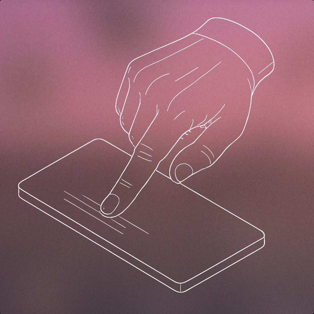 Cover of a stylized hand with a single extended finger making a swiping motion across a flat, rectangular touch surface with subtle motion lines for Swipe sound effects