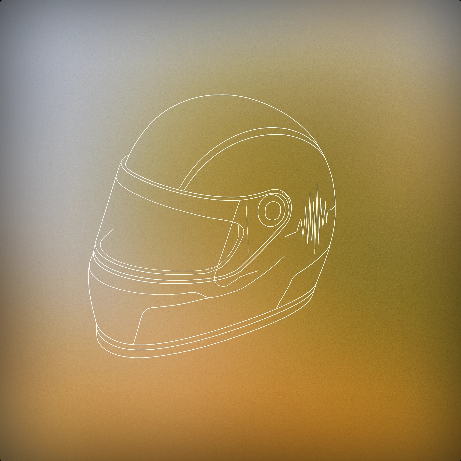 Cover of a streamlined racing helmet with a visor and a subtle sound wave pattern etched across the side for Racing sound effects