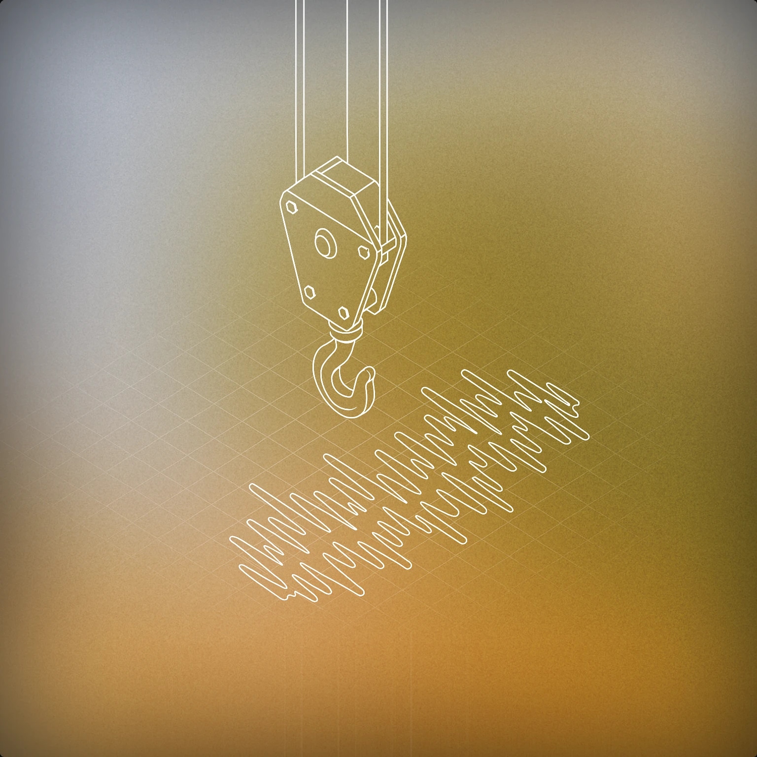 Cover of crane hook suspended over an abstract soundwave pattern for Crane sound effects